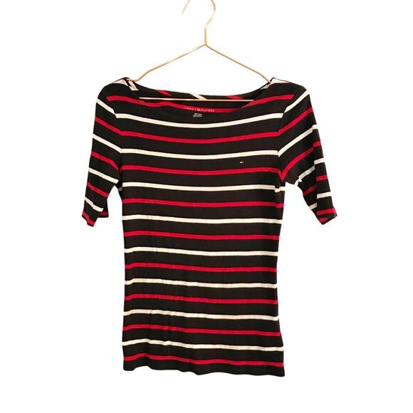 Tommy Hilfiger Tops - Tommy Hilfiger striped 3/4 sleeve logo top size XS